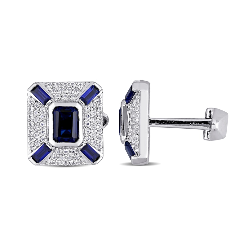 Lab-Created Sapphire White Lab-Created Sapphire Art Deco Style Cuff Links in Sterling Silver|Peoples Jewellers