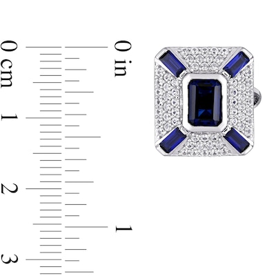 Lab-Created Sapphire White Lab-Created Sapphire Art Deco Style Cuff Links in Sterling Silver