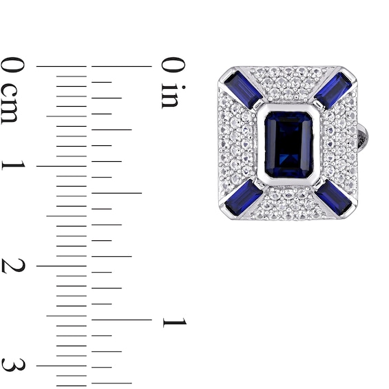 Lab-Created Sapphire White Lab-Created Sapphire Art Deco Style Cuff Links in Sterling Silver