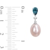 8.0-8.5mm Freshwater Cultured Pearl, London Blue Topaz and Diamond Accent Drop Earrings Set in 10K White Gold