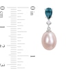 8.0-8.5mm Freshwater Cultured Pearl, London Blue Topaz and Diamond Accent Drop Earrings Set in 10K White Gold