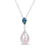 Thumbnail Image 0 of 8.0-8.5mm Freshwater Cultured Pearl, London Blue Topaz and Diamond Accent Pendant in 10K White Gold