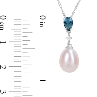 8.0-8.5mm Freshwater Cultured Pearl, London Blue Topaz and Diamond Accent Pendant in 10K White Gold