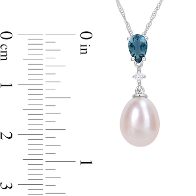 8.0-8.5mm Freshwater Cultured Pearl, London Blue Topaz and Diamond Accent Pendant in 10K White Gold