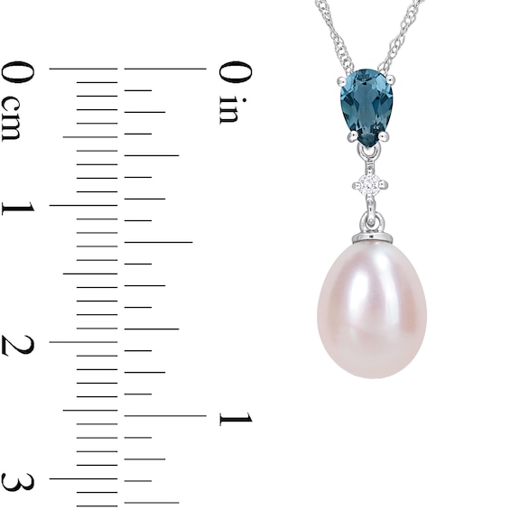 8.0-8.5mm Freshwater Cultured Pearl, London Blue Topaz and Diamond Accent Pendant in 10K White Gold