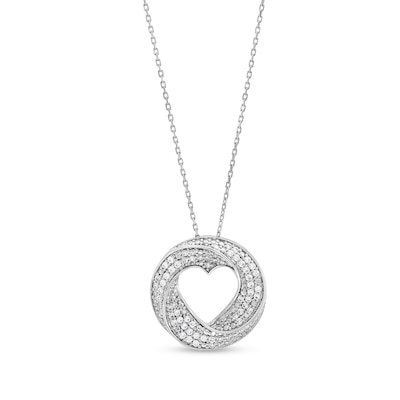 0.30 CT. T.W. Diamond Triple Row Swirl Heart Circle Pendant in Sterling Silver