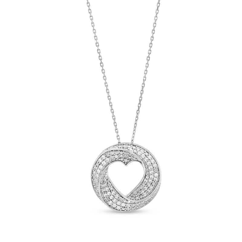 0.30 CT. T.W. Diamond Triple Row Swirl Heart Circle Pendant in Sterling Silver|Peoples Jewellers