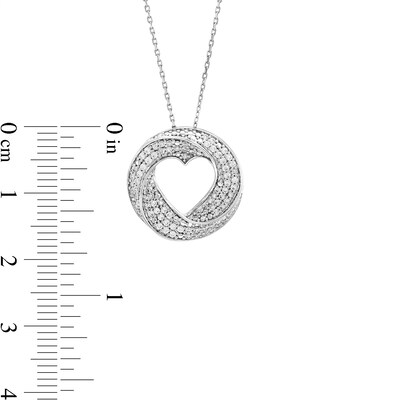 0.30 CT. T.W. Diamond Triple Row Swirl Heart Circle Pendant in Sterling Silver