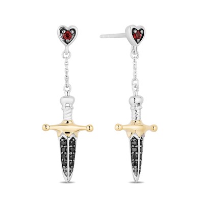 Enchanted Disney Villains Evil Queen Garnet and 0.145 CT. T.W. Black Diamond Earrings in Sterling Silver and 10K Gold