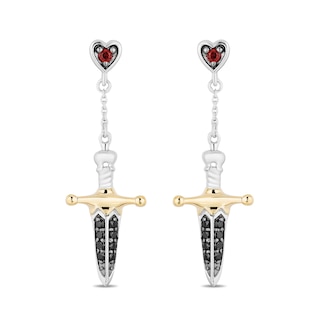 Enchanted Disney Villains Evil Queen Garnet and 0.145 CT. T.W. Black Diamond Earrings in Sterling Silver and 10K Gold