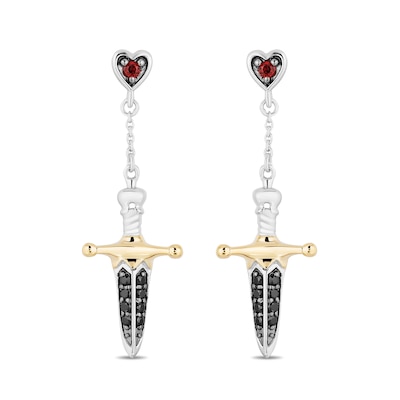 Enchanted Disney Villains Evil Queen Garnet and 0.145 CT. T.W. Black Diamond Earrings in Sterling Silver and 10K Gold