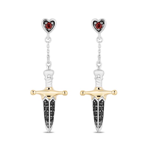 Enchanted Disney Villains Evil Queen Garnet and 0.145 CT. T.W. Black Diamond Earrings in Sterling Silver and 10K Gold