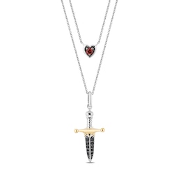 Enchanted Disney Villains Evil Queen Garnet and 0.085 CT. T.W. Black Diamond Necklace in Sterling Silver and 10K Gold