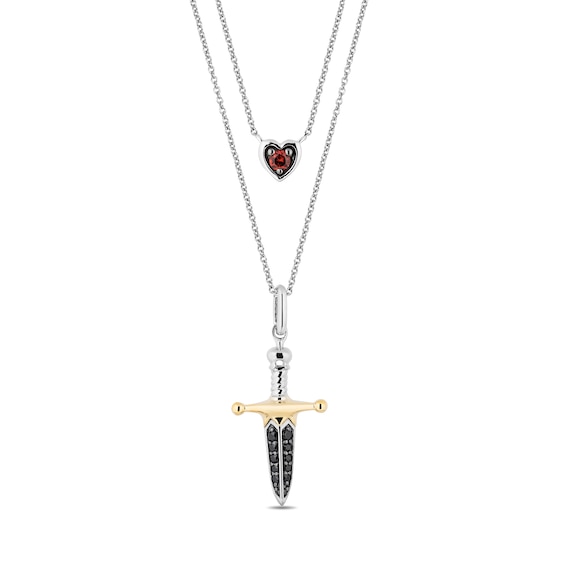 Enchanted Disney Villains Evil Queen Garnet and 0.085 CT. T.W. Black Diamond Necklace in Sterling Silver and 10K Gold