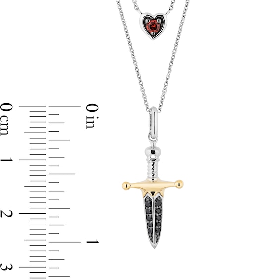 Enchanted Disney Villains Evil Queen Garnet and 0.085 CT. T.W. Black Diamond Necklace in Sterling Silver and 10K Gold