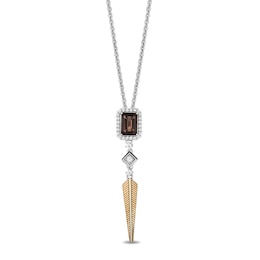 Enchanted Disney Pocahontas Smoky Quartz and 0.18 CT. T.W. Diamond Feather Drop Pendant in Sterling Silver and 10K Gold