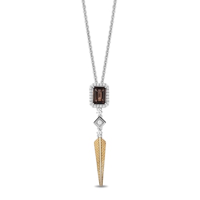 Enchanted Disney Pocahontas Smoky Quartz and 0.18 CT. T.W. Diamond Feather Drop Pendant in Sterling Silver and 10K Gold