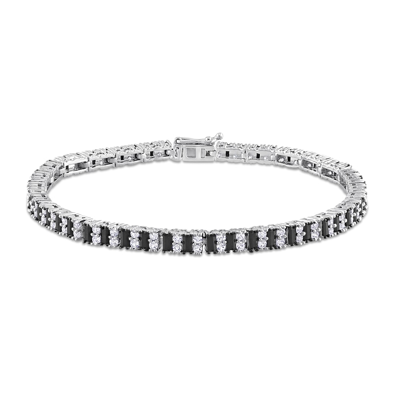 Black Spinel and White Lab-Created Sapphire Bracelet in Sterling Silver