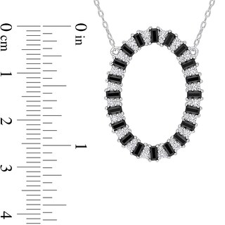 Black Spinel and White Lab-Created Sapphire Open Oval Frame Necklace in Sterling Silver