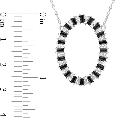 Black Spinel and White Lab-Created Sapphire Open Oval Frame Necklace in Sterling Silver