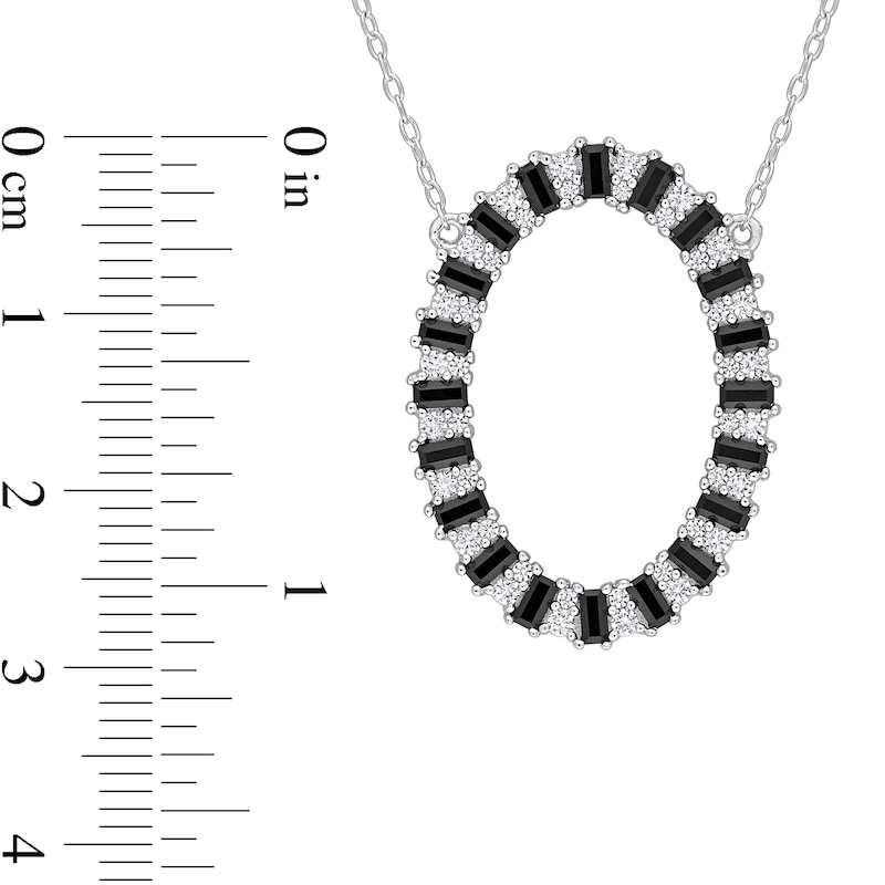 Black Spinel and White Lab-Created Sapphire Open Oval Frame Necklace in Sterling Silver