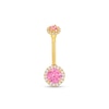 Thumbnail Image 0 of Pink and White Cubic Zirconia Frame Belly Button Ring in Solid 14K Gold - 14G 3/8"