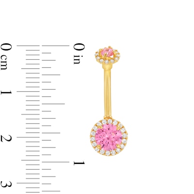 Pink and White Cubic Zirconia Frame Belly Button Ring in Solid 14K Gold - 14G 3/8"