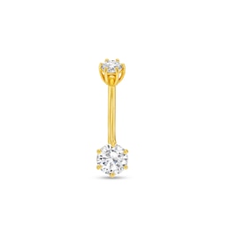 Cubic Zirconia Belly Button Ring in Solid 14K Gold - 14G 7/16&quot;