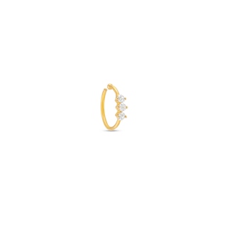 Cubic Zirconia Three Stone Nose Ring in Solid 14K Gold - 20G 5/16"