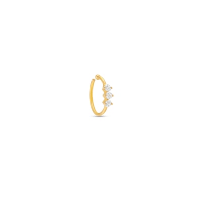 Cubic Zirconia Three Stone Nose Ring in Solid 14K Gold - 20G 5/16"