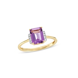 Emerald-Cut Amethyst and 0.04 CT. T.W. Diamond Collar Ring in 10K Gold