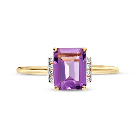 Emerald-Cut Amethyst and 0.04 CT. T.W. Diamond Collar Ring in 10K Gold