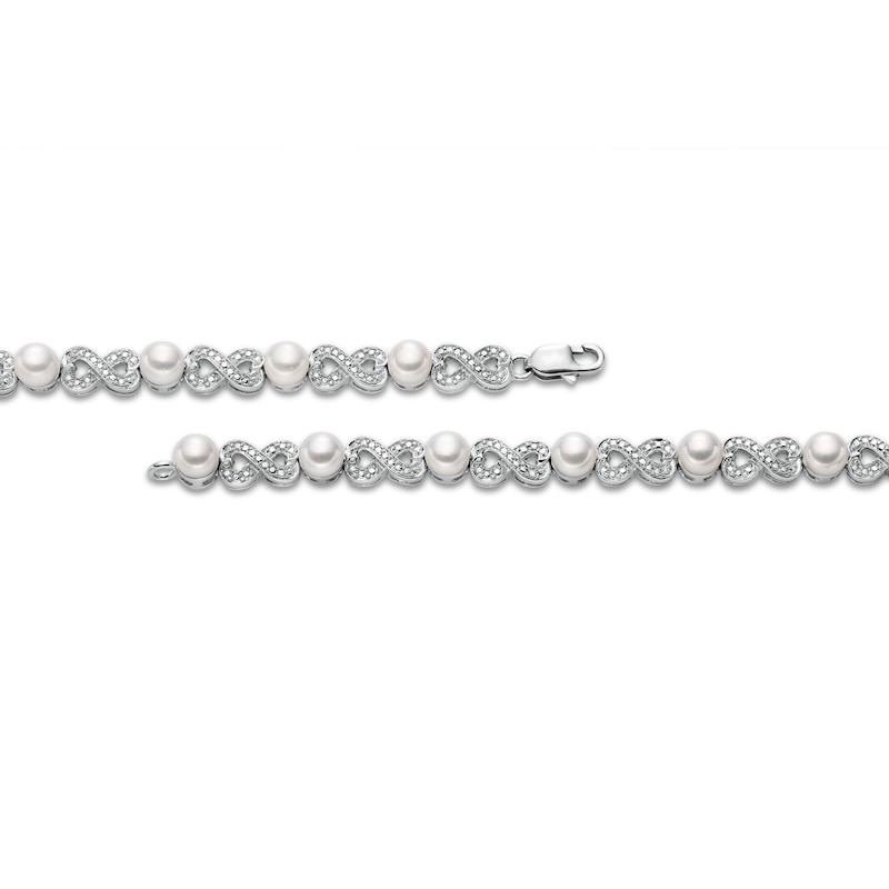 5.0mm Button Freshwater Cultured Pearl and Diamond Accent Alternating Infinity Link Bracelet in Sterling Silver-7.25"|Peoples Jewellers