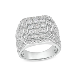 Men's 2.95 CT. T.W. Certified Square-Shaped Lab-Created Multi-Diamond Framed Ring 10K White Gold (F/SI2)