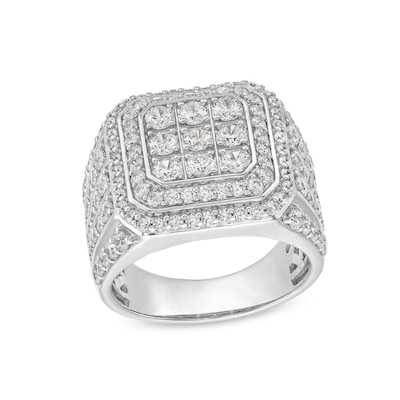 Men's 2.95 CT. T.W. Certified Square-Shaped Lab-Created Multi-Diamond Framed Ring 10K White Gold (F/SI2)