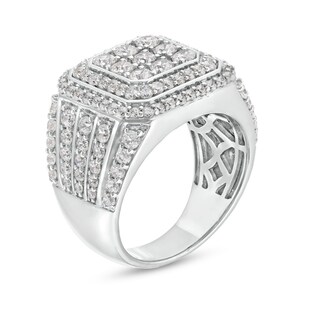 Men's 2.95 CT. T.W. Certified Square-Shaped Lab-Created Multi-Diamond Framed Ring 10K White Gold (F/SI2)