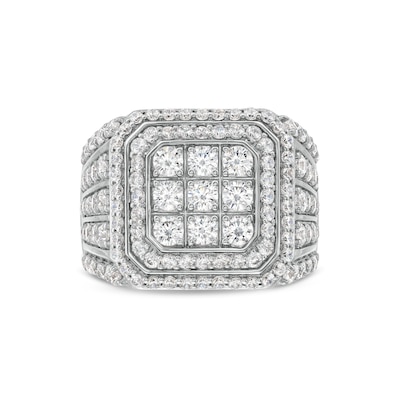 Men's 2.95 CT. T.W. Certified Square-Shaped Lab-Created Multi-Diamond Framed Ring 10K White Gold (F/SI2)