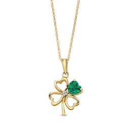 4.0mm Heart-Shaped Lab-Created Emerald and Diamond Accent Clover Pendant in 10K Gold