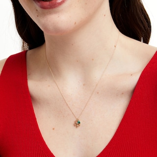 4.0mm Heart-Shaped Lab-Created Emerald and Diamond Accent Clover Pendant in 10K Gold