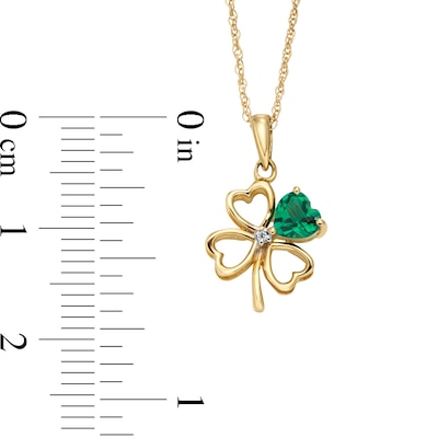 4.0mm Heart-Shaped Lab-Created Emerald and Diamond Accent Clover Pendant in 10K Gold