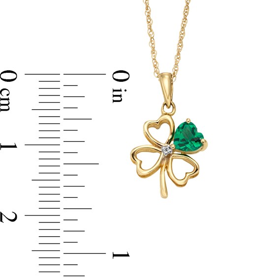 4.0mm Heart-Shaped Lab-Created Emerald and Diamond Accent Clover Pendant in 10K Gold