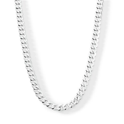 6.8mm Diamond-Cut Flat Curb Chain Necklace in Solid Sterling Silver - 22”