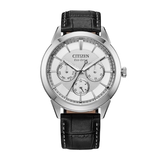 Men's Citizen Rolan Watch in Stainess Steel with Grey Leather Strap (Model: BU2110-01A)