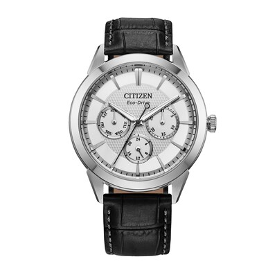 Men's Citizen Rolan Watch in Stainess Steel with Grey Leather Strap (Model: BU2110-01A)