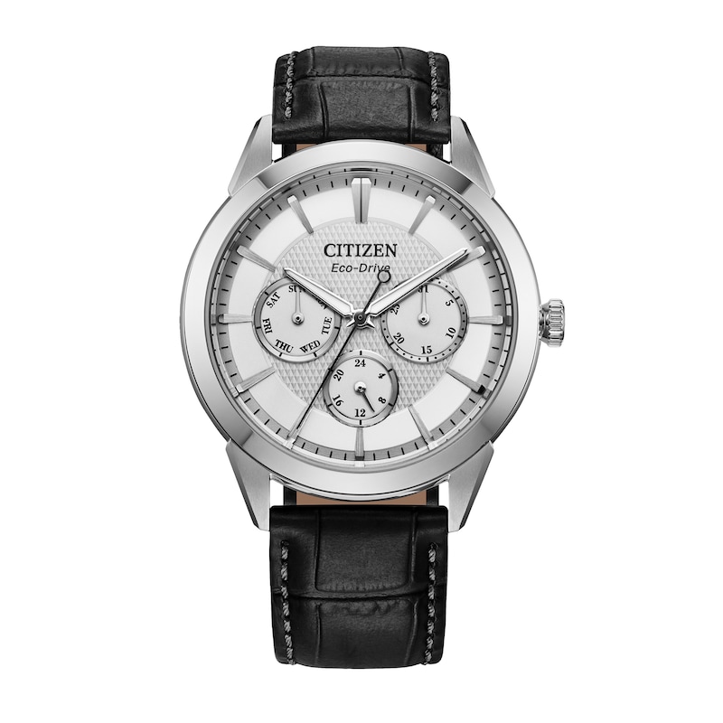 Men's Citizen Rolan Watch in Stainess Steel with Grey Leather Strap (Model: BU2110-01A)|Peoples Jewellers