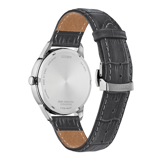 Men's Citizen Rolan Watch in Stainess Steel with Grey Leather Strap (Model: BU2110-01A)