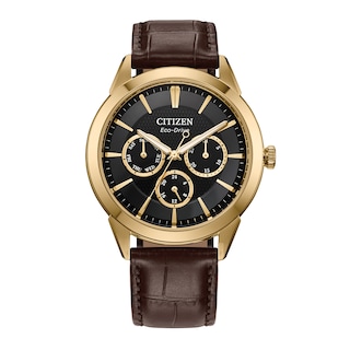 Men's Citizen Rolan Watch in Gold-Tone Stainess Steel with Brown Leather Strap (Model: BU2112-06E)