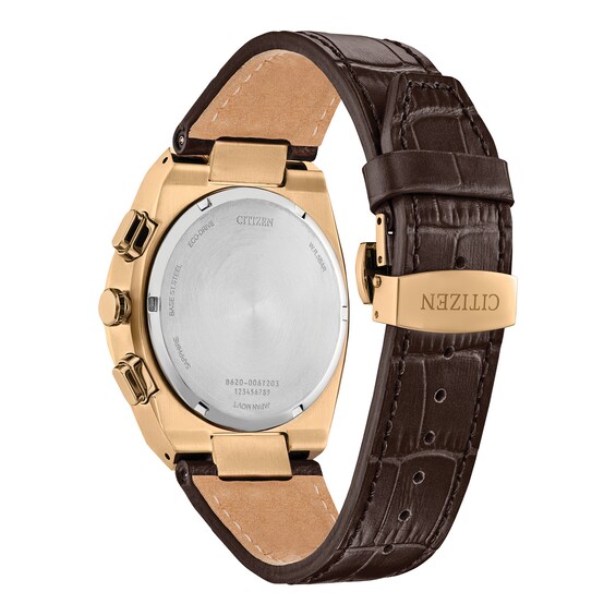 Men's Citizen Axiom Watch in Rose-Tone Stainess Steel with Brown Leather Strap (Model: CA4583-01E)