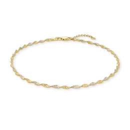 2.1mm Dorica Singapore Chain Anklet in Solid 14K Two-Tone Gold - 10&quot;