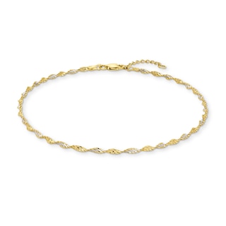 2.1mm Dorica Singapore Chain Anklet in Solid 14K Two-Tone Gold - 10"